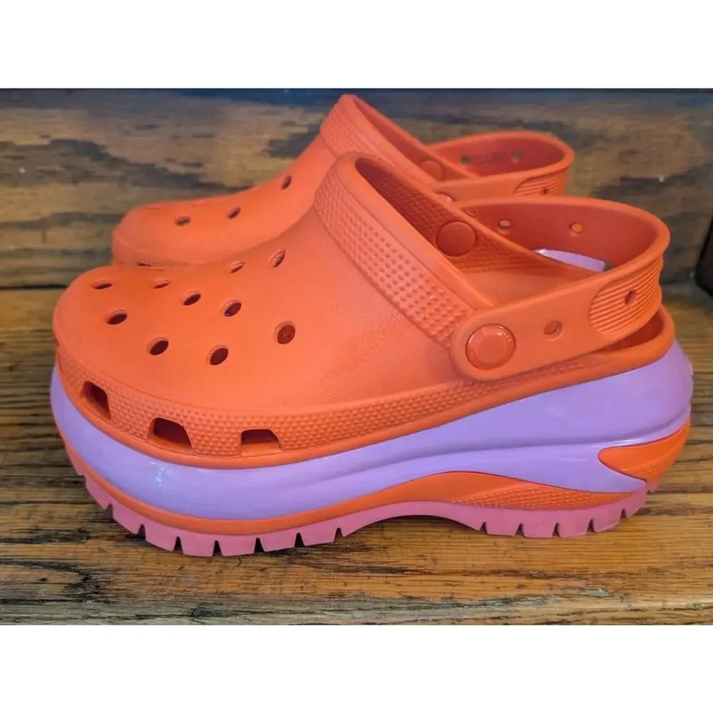 Crocs Mega Crush Shoes Women's 6 Orange Purple Pink Platform Clogs Lava Chunky